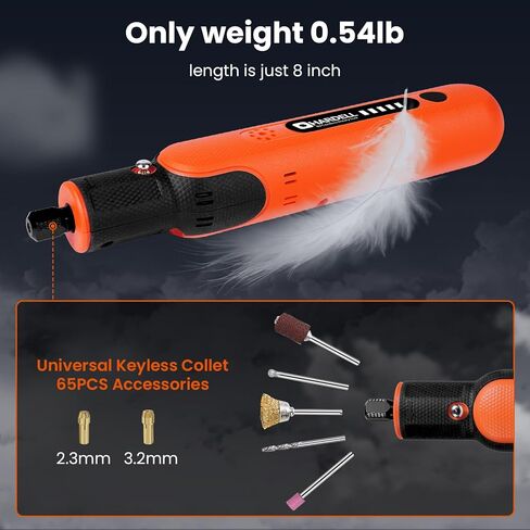 HARDELL 8V Rotary Tool Cordless Kit with 65Pcs Accessories, 5 Variable Speeds Power Rotary Tool, Rechargeable Battery, Type-C Charging, for Grinding, Drilling, Cutting, Sanding, Carving, Polishing,etc in Saudi Arabia