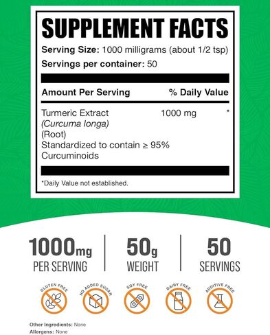 BULKSUPPLEMENTS.COM مسحوق مستخلص الكركم - مكملات الكركمين 1000 مجم، مسحوق الكركمين الكركم، مسحوق الكركم - مسحوق جذر الكركم، خالي من الغلوتين، 1000 مجم لكل وجبة، 100 جم (3.5 أونصة) in Kuwait