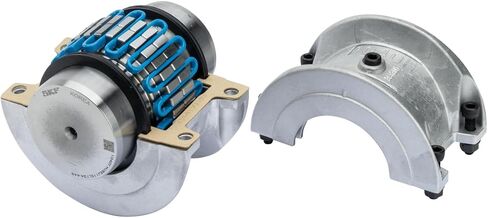 SKF #1100 Steel Taper Grid Horizontal Coupling - Complete Set - Including 2 Covers, 2 Hubs and Mounting Parts - 4632 lbft Nominal Torque - 4,21 inch Max bore - 2440 Max Speed in Saudi Arabia
