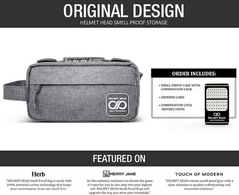 HELMET HEAD Smell Proof Bag, Water Repellent Stash Box, Compact Travel Bag with Combination Lock and Grinder Card For Your Mason Jars, Mylar Bags and Herbs (Black) in Saudi Arabia