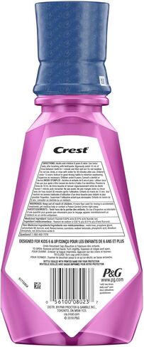 غسول الفم بالفلورايد المضاد للتسوس من كريست كيدز، خالي من الكحول، راش الفراولة، 500 مل (16.9 أونصة سائلة)، عبوة من 4 قطع in Kuwait