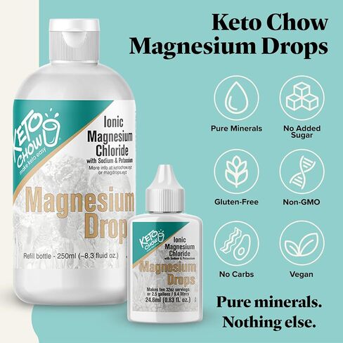 Keto Chow - Magnesium Drops - Ionic Magnesium Chloride w/Sodium, Potassium, Electrolytes - Trace Minerals Drops - Gluten Free, Sugar Free, Keto Friendly - from Utah's Great Salt Lake - 4 Fl Oz in Saudi Arabia