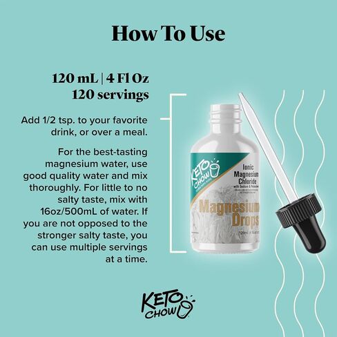 Keto Chow - Magnesium Drops - Ionic Magnesium Chloride w/Sodium, Potassium, Electrolytes - Trace Minerals Drops - Gluten Free, Sugar Free, Keto Friendly - from Utah's Great Salt Lake - 4 Fl Oz in Saudi Arabia