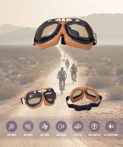 Motorcycle Goggles Vintage Aviator Pilot Style Cruiser Scooter Motocross Goggle for Men, Women,Adults in Saudi Arabia