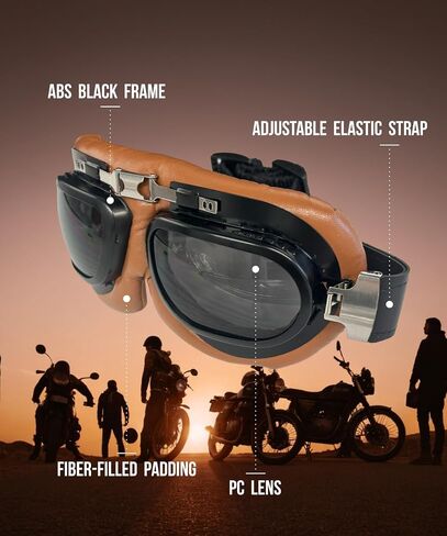Motorcycle Goggles Vintage Aviator Pilot Style Cruiser Scooter Motocross Goggle for Men, Women,Adults in Saudi Arabia