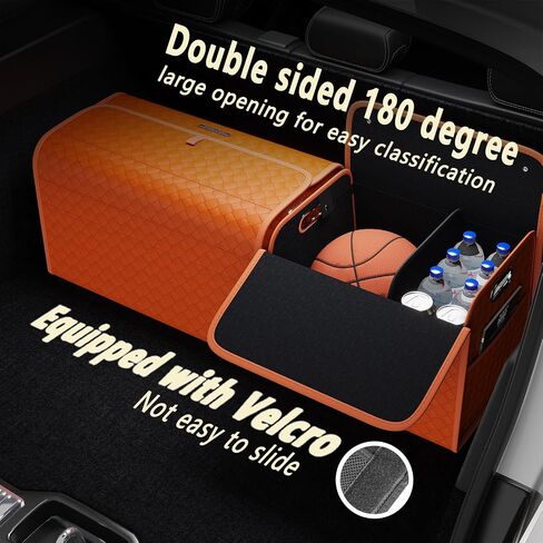 GMQ Car Storage Organizer, Leather Trunk Organizer with Collapsible Storage, Large Capacity for SUV, Truck, MPV (Black, M) in Saudi Arabia