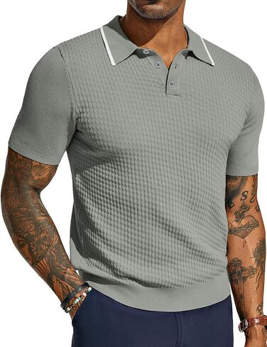 PJ PAUL JONES Men's Short Sleeve Knit Polo Shirts Waffle Texture Knit Shirt in Saudi Arabia