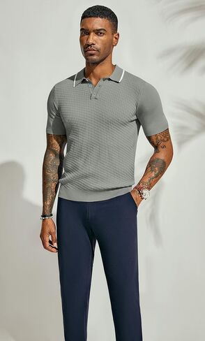 PJ PAUL JONES Men's Short Sleeve Knit Polo Shirts Waffle Texture Knit Shirt in Saudi Arabia
