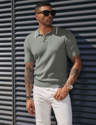 PJ PAUL JONES Men's Short Sleeve Knit Polo Shirts Waffle Texture Knit Shirt in Saudi Arabia