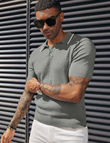 PJ PAUL JONES Men's Short Sleeve Knit Polo Shirts Waffle Texture Knit Shirt in Saudi Arabia