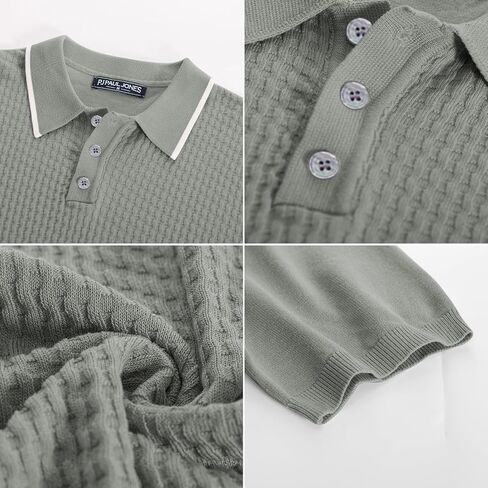 PJ PAUL JONES Men's Short Sleeve Knit Polo Shirts Waffle Texture Knit Shirt in Saudi Arabia