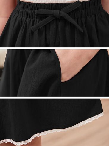 GORLYA Girls Casual Elastic High Waist A-Line Swing Linen Skirts with Scallop Trim Lace Hem for 4-14T in Saudi Arabia