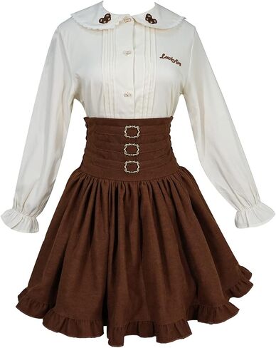Goth Cute Mini Pleated Corduroy Skirt Women Cosplay High Waisted Short Vintage Tutu Elegant A Line Ruffle Flare Skirts in Saudi Arabia