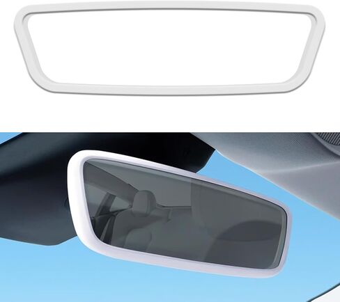 Car Rear View Mirror Protector Frame, Rearview Mirror Decor Edge Guard Compatible with Model 3 Y, Silicone Interior Rearview Mirror Decorative Accessories(Red) in Saudi Arabia