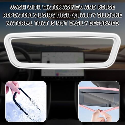 Car Rear View Mirror Protector Frame, Rearview Mirror Decor Edge Guard Compatible with Model 3 Y, Silicone Interior Rearview Mirror Decorative Accessories(Red) in Saudi Arabia