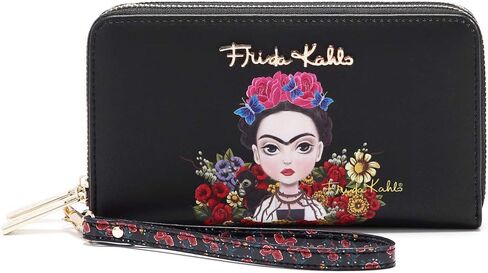 Frida Kahlo Cartoon Around Zip Wallet with Wristlet in Saudi Arabia