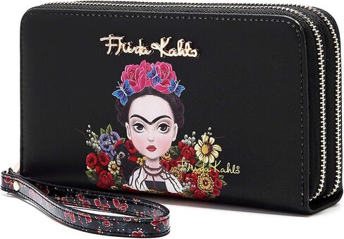 Frida Kahlo Cartoon Around Zip Wallet with Wristlet in Saudi Arabia