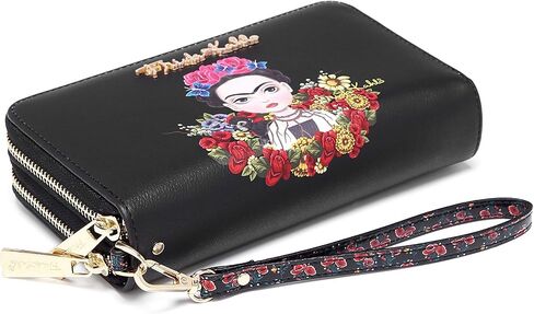 Frida Kahlo Cartoon Around Zip Wallet with Wristlet in Saudi Arabia