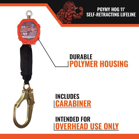 مالطا ديناميات بيغمي هوغ 11 بوصة شبكة ذاتية السحب، كابل يويو مع خطاف حديد التسليح، حبل أمان قابل للسحب للحماية من السقوط - متوافق مع OSHA/ANSI in Kuwait