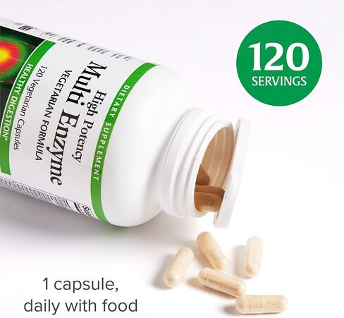 Natural Factors, High Potency Multi Enzyme Vegetarian Formula, Plant-Based Digestive Aid, 120 Capsules in Saudi Arabia