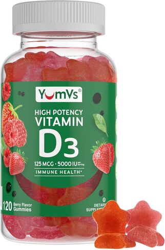 Vitamin D3 Jellies by YumV's | Vitamin D 5000 IU | Daily Dietary Supplement for Men and Women | Mixed Berry Flavor Chewable Jellies | Vegetarian, Gluten-Free, Kosher, Halal | 60 Count in Kuwait