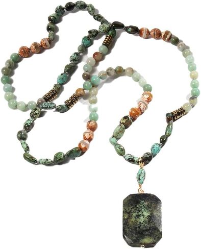 Boho Necklaces for Women/Men Trendy,24/32/35/36 Inch Natural Stone Beaded Long Pendant Necklaces for Womens,Handmade Bohemian Fashion Chakra Chunky Statement Charm Necklace Jewelry Gift in Saudi Arabia