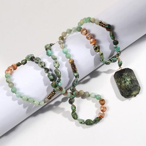 Boho Necklaces for Women/Men Trendy,24/32/35/36 Inch Natural Stone Beaded Long Pendant Necklaces for Womens,Handmade Bohemian Fashion Chakra Chunky Statement Charm Necklace Jewelry Gift in Saudi Arabia