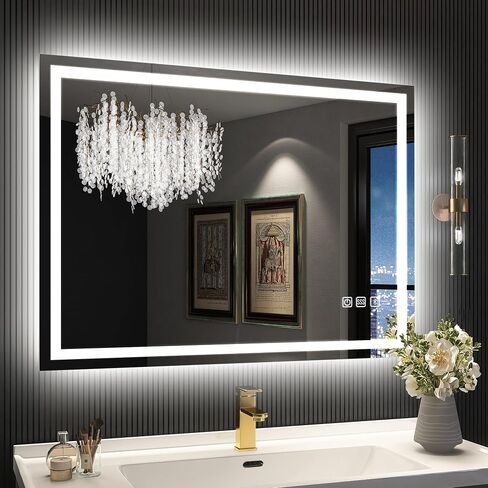 SBAGNO 28x40 LED-Bathroom-Mirror-with-Bluetooth, Dimmable-Lighted-Bathroom-Vanity-Mirror-with-3-Colors，Backlit + Front Lit, Memory Function, Anti-Fog, Tempered Glass, Horizontal/Vertical in Saudi Arabia