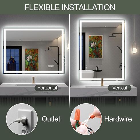 SBAGNO 28x40 LED-Bathroom-Mirror-with-Bluetooth, Dimmable-Lighted-Bathroom-Vanity-Mirror-with-3-Colors，Backlit + Front Lit, Memory Function, Anti-Fog, Tempered Glass, Horizontal/Vertical in Saudi Arabia