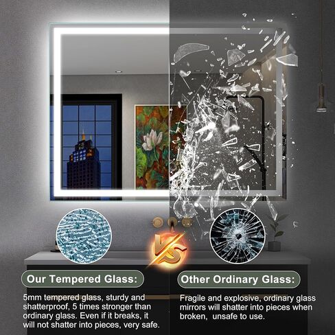 SBAGNO 28x40 LED-Bathroom-Mirror-with-Bluetooth, Dimmable-Lighted-Bathroom-Vanity-Mirror-with-3-Colors，Backlit + Front Lit, Memory Function, Anti-Fog, Tempered Glass, Horizontal/Vertical in Saudi Arabia