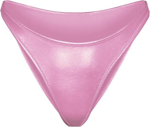 Women's Metallic Bikini Bottom- Shiny High Cut Swim Rave Bottoms Mid Waist Swimsuit in Kuwait