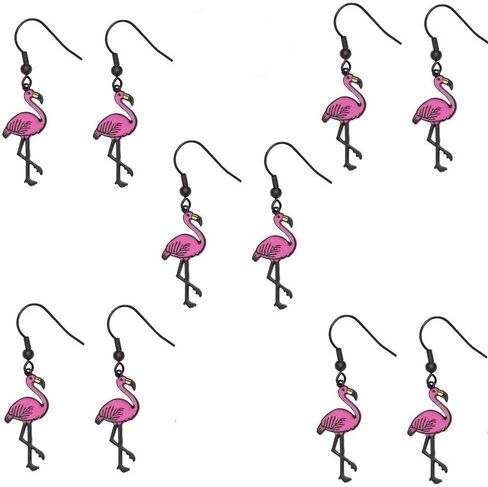 Pink Enamel Flamingo Bird Dangle Earrings Black Tone (Gold) in Saudi Arabia