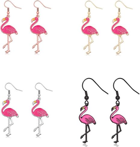 Pink Enamel Flamingo Bird Dangle Earrings Black Tone (Gold) in Saudi Arabia