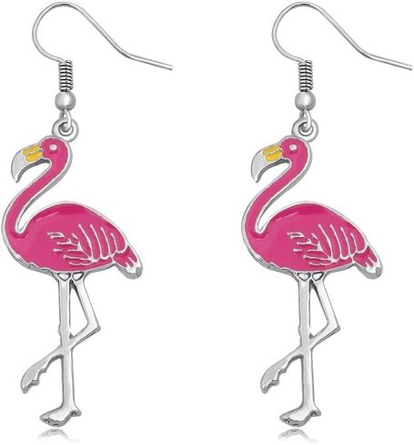 Pink Enamel Flamingo Bird Dangle Earrings Black Tone (Gold) in Saudi Arabia