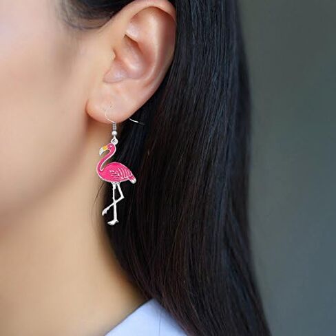 Pink Enamel Flamingo Bird Dangle Earrings Black Tone (Gold) in Saudi Arabia