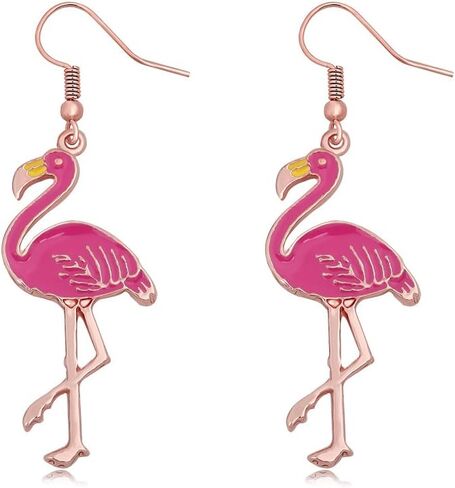 Pink Enamel Flamingo Bird Dangle Earrings Black Tone (Gold) in Saudi Arabia