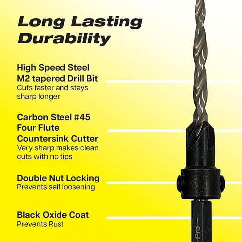 JNB Pro Countersink Drill Bit Set 5PC #4, 6, 8, 10, 12 High Speed M2 Steel Wood Drill Bit Set 4 Flute 1/4 Hex Shank, Stop Collar Set Brocas Para Madera One Step Counter Sink and Counterbore Drill Bit in Saudi Arabia