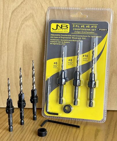 JNB Pro Countersink Drill Bit Set 5PC #4, 6, 8, 10, 12 High Speed M2 Steel Wood Drill Bit Set 4 Flute 1/4 Hex Shank, Stop Collar Set Brocas Para Madera One Step Counter Sink and Counterbore Drill Bit in Saudi Arabia