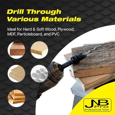 JNB Pro Countersink Drill Bit Set 5PC #4, 6, 8, 10, 12 High Speed M2 Steel Wood Drill Bit Set 4 Flute 1/4 Hex Shank, Stop Collar Set Brocas Para Madera One Step Counter Sink and Counterbore Drill Bit in Saudi Arabia