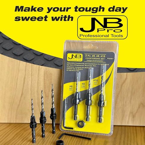JNB Pro Countersink Drill Bit Set 5PC #4, 6, 8, 10, 12 High Speed M2 Steel Wood Drill Bit Set 4 Flute 1/4 Hex Shank, Stop Collar Set Brocas Para Madera One Step Counter Sink and Counterbore Drill Bit in Saudi Arabia