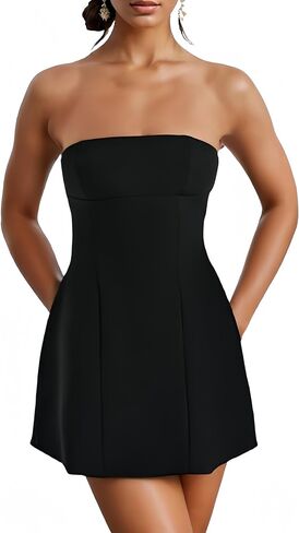 Women’s Sexy Tube Top Bodycon Dress Summer Sleeveless Strapless Tube Backless Solid Outfits Club Mini Dresses in Saudi Arabia