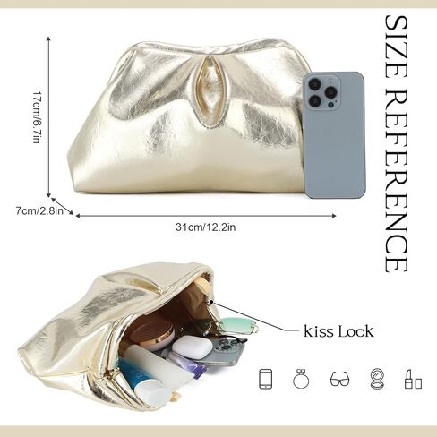 محفظة يد من الجلد الناعم من Oweisong للنساء حقيبة يد للسهرة على شكل سحابة فضية حقيبة زلابية مكشكشة لحفلات العطلات in Kuwait