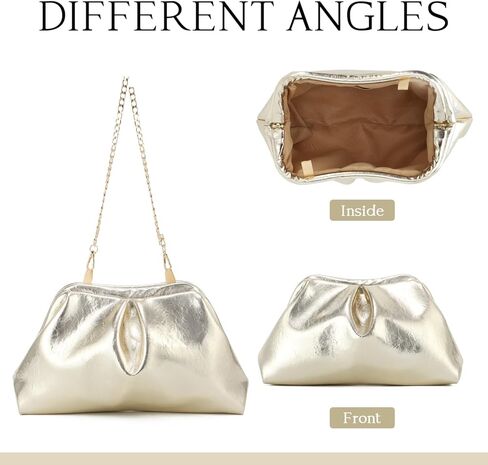 محفظة يد من الجلد الناعم من Oweisong للنساء حقيبة يد للسهرة على شكل سحابة فضية حقيبة زلابية مكشكشة لحفلات العطلات in Kuwait