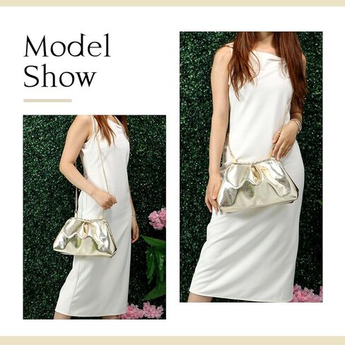 محفظة يد من الجلد الناعم من Oweisong للنساء حقيبة يد للسهرة على شكل سحابة فضية حقيبة زلابية مكشكشة لحفلات العطلات in Kuwait