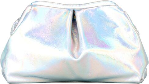 Oweisong Soft Leather Clutch Purse for Women Silver Cloud Evening Handbag Ruched Dumpling Bag for Vacation Party in Saudi Arabia