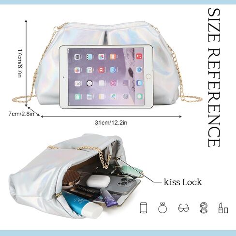 Oweisong Soft Leather Clutch Purse for Women Silver Cloud Evening Handbag Ruched Dumpling Bag for Vacation Party in Saudi Arabia