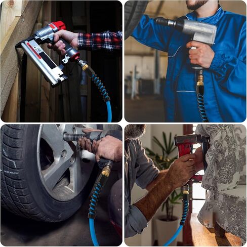 خرطوم هواء مطاطي مقاس 1/4 بوصة × 25 قدمًا مع موصل عالمي، خفيف الوزن، مقاوم للالتواء، مرن، مناسب لجميع الأحوال الجوية، خرطوم ضاغط هواء 300 رطل لكل بوصة مربعة لوظائف الأسقف والأثاث in Kuwait