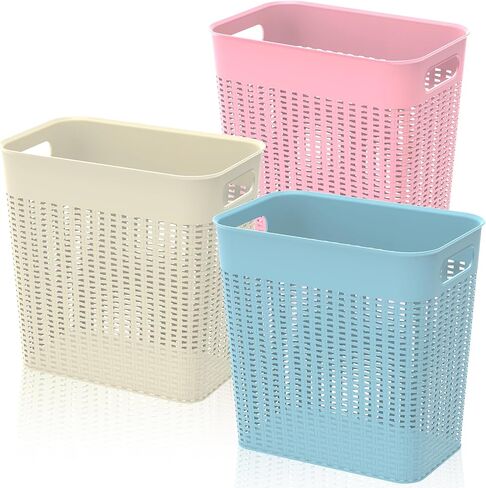 Elsjoy Set of 3 Plastic Trash Can Slim Waste Basket, 3 Gallon Garbage Can with Handles, Hollow-Out Rubbish Bin for Bathroom, Kitchen, Office, Dorm, Gray in Saudi Arabia