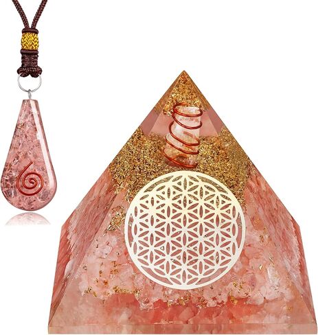 Rose Quartz Healing Crystals Orgone Pyramid Gifts for Women, Orgonite Pyramids for Meditation, Chakra Balance, Positive Energy, Success, Handmade Home and Office Decor, Birthday Gifts in Saudi Arabia