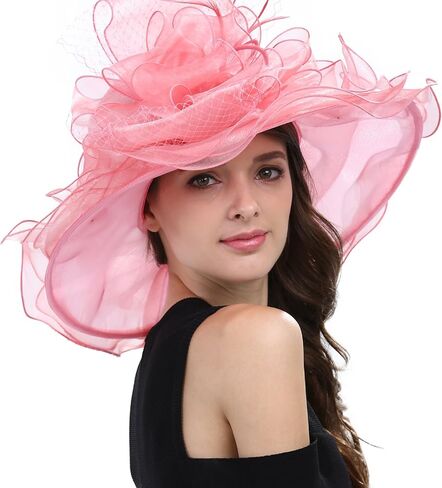 قبعة Janey&Rubbins النسائية ذات الريش الزهري الرائعة ذات حافة واسعة وخفيفة الوزن للكنيسة ديربي in Kuwait